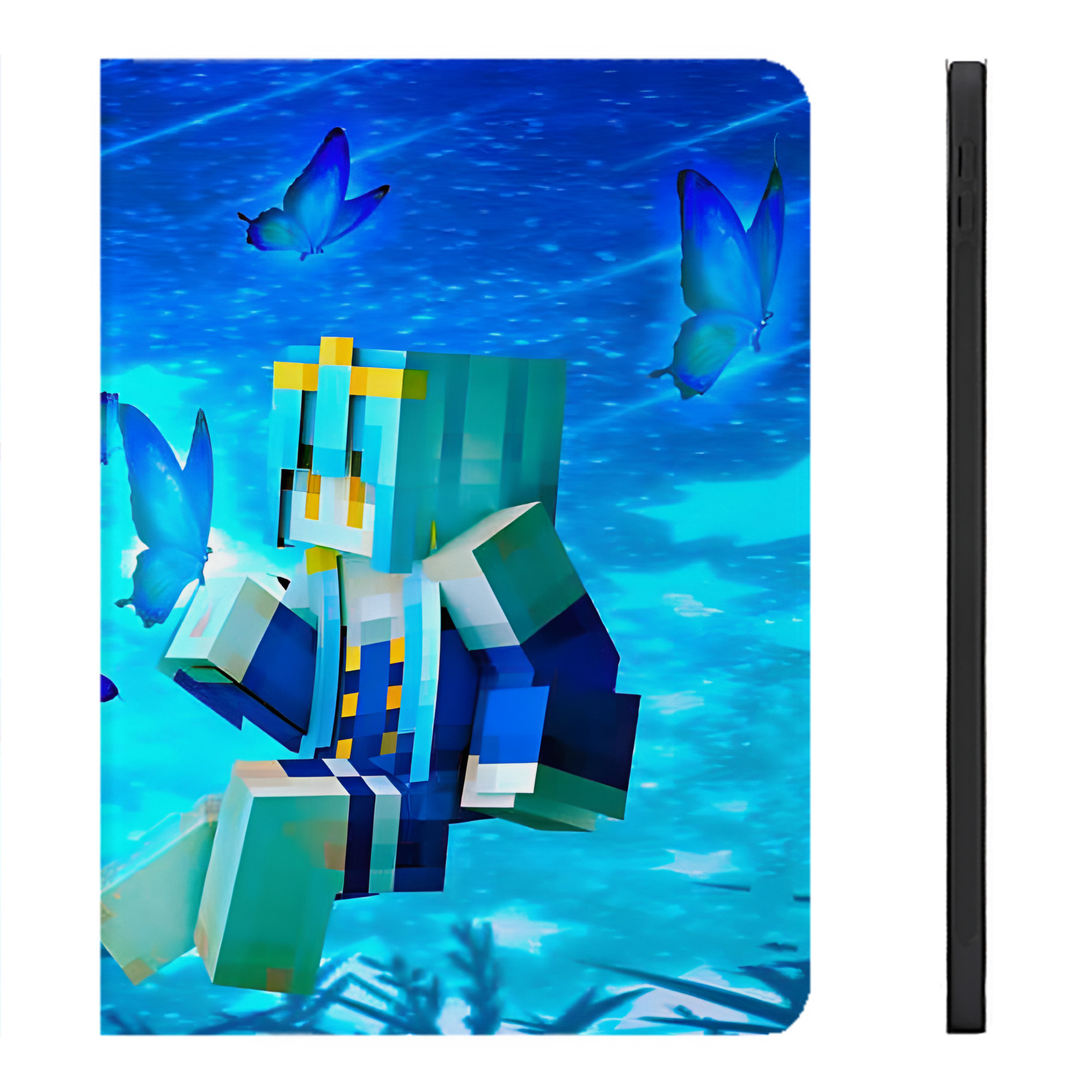 （画像用） マインクラフト ブロックの世界 Minecraft MC Block world IPadケース ペンホルダー付き ブックスタイルデザイン
